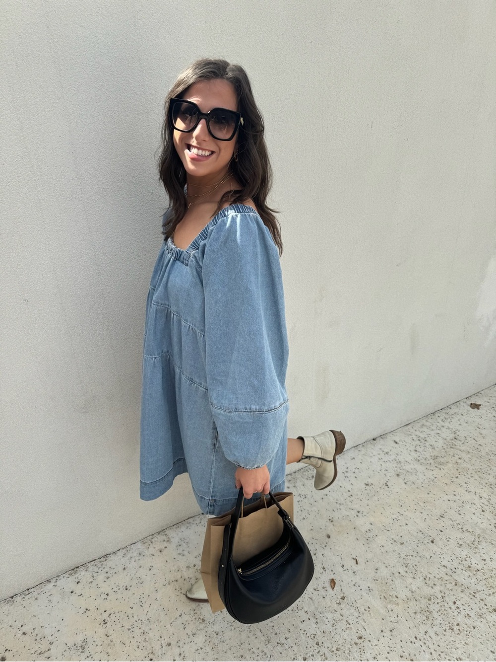 Free People Off the Should Long Sleeve Denim Dress